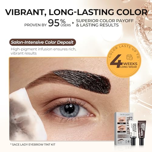 SACE LADY Eyebrow Color Kit for Women, Long Last Effect Up to 4 Weeks, Waterproof Sweat-proof, Natural Brows Cream Color DIY at Home, Vegan & Cruelty Free, 0.5Fl Oz*2 (02 DARK BROWN)