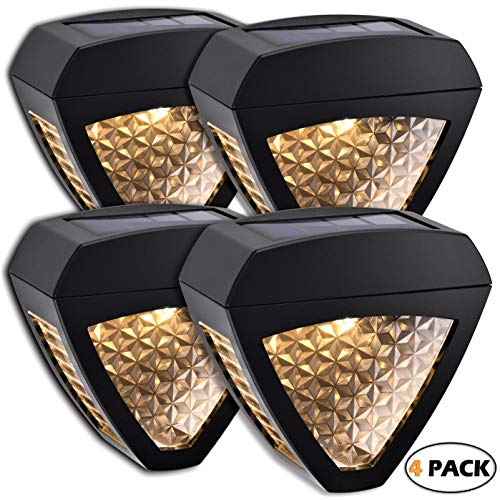 LeiDrail Solar Wall Lights Outdoor Deck Fence Light Solar Powered Landscape Decorative LED Warm White Lighting Waterproof for Stairs Step Yard - 4 Pack