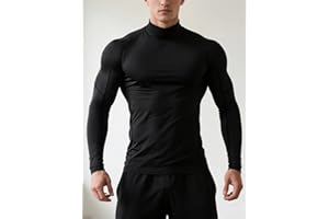 Men's Compression Long Sleeve Athletic Base Layer, Moisture-Wicking Stretch Turtleneck Shirt for Gym, Sports, Workout