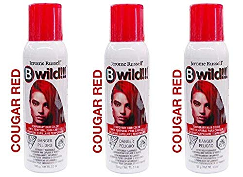Jerome Russell B Wild Temporary Hair Color Spray 3.5oz (Set of 3, Cougar Red)