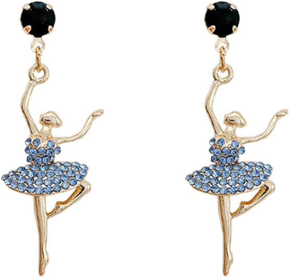 Sweet Dancing Girl Long Stud Earrings for Teen Girl Temperament Inlay