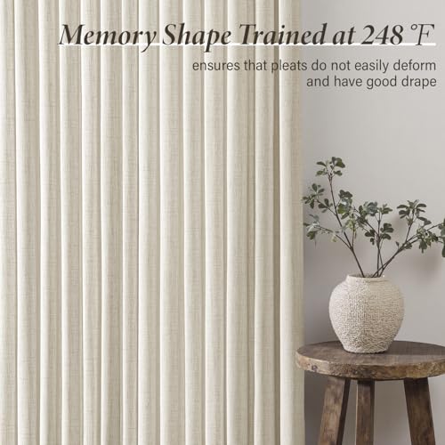 MIULEE Pinch Pleated Thick Linen Curtains 96 Inches 4 Panels Set Ivory Cream Back Tab Memory Trained Pinch Pleat Semi Sheer Light Filtering Privacy Curtains Window Drapes for Living Room Bedroom Birch
