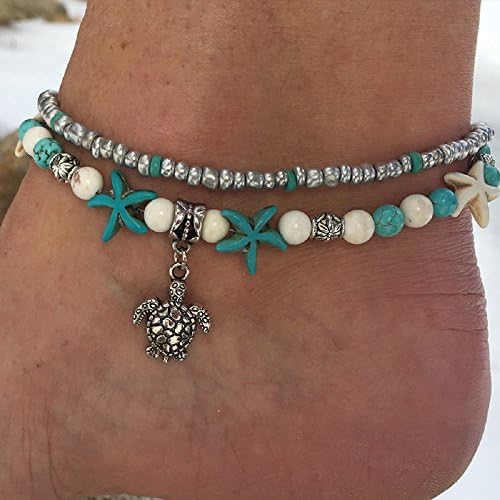 Infasea 1 Piece Green and Silver Women Girls Beach Anklets Bracelets Foot Jewelry Alloy Chain