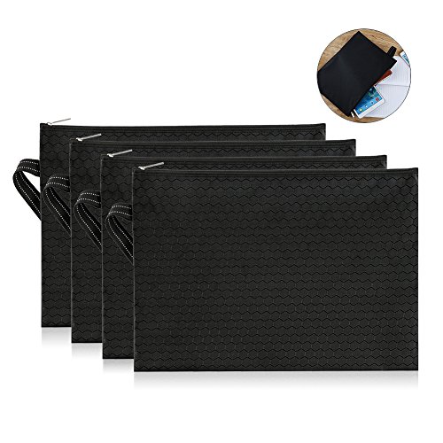 Uarter Multi-functional File Bags Waterproof Zipper Bags Documents Bags for Term Papers, Documents, Newspapers, Business Receipts and Magazines, Black, 4 Pieces