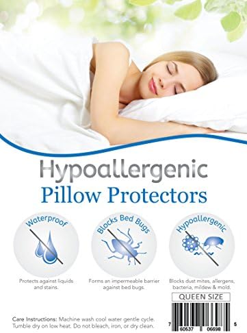Allergen Defense Waterproof Zippered Pillow Covers - Protect against Dust Mites, Bed Bugs, and Allergens. Queen Size- Hypoallergenic