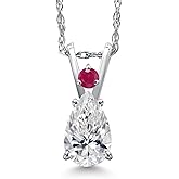 Gem Stone King 14K White Gold DEF Lab Grown Diamond and Red Ruby Pendant Necklace for Women | 0.56 Cttw | Gemstone April Birthstone | Pear Shape 7X5MM | With 18 Inch Chain