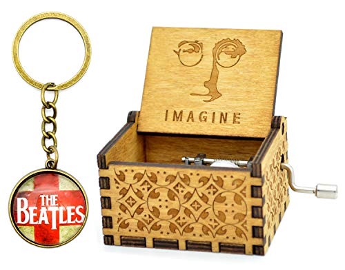 Imagine Music Box- 18 Note Mechanism Antique Carved Wooden Music Box Crafts Desk Decoration (Imagine)