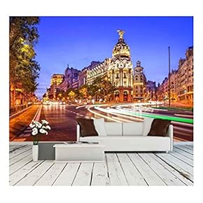 Madrid, Spain Cityscape at Night. - Removable Wall Mural | Self-Adhesive Large Wallpaper - 66x96 inches