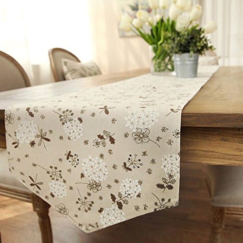 Ethomes Classic Linen &amp; Cotton Printed Natural Table Runner approx 13 x 62 inches