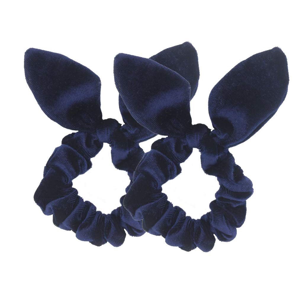 SUSULU Velvet Hair Scrunchies for Women Bunny Ear Elastic Hair Bobbles Ponytail Holders Pack of 2pcs (Navy)