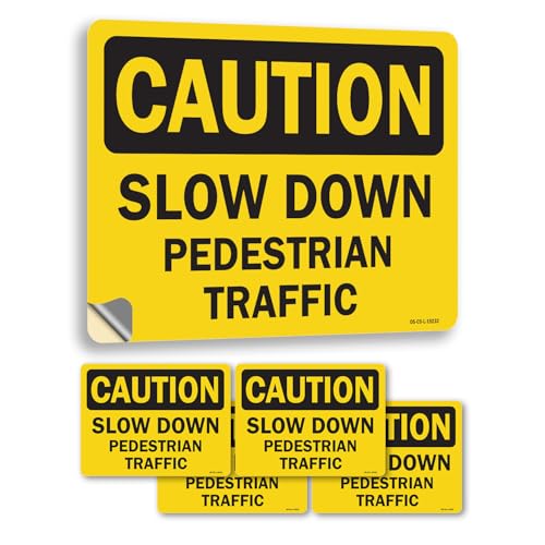 Slow Down Pedestrian Traffic OSHA Caution Vinyl Decal Label 7 Inch x 5 Inch - 5…
