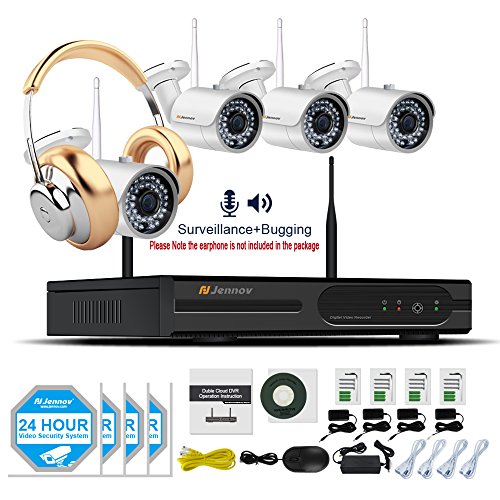 Jennov Wireless Security Camera System 4CH 1080P NVR Kit With 4 960P WiFi IP Cameras Indoor Outdoor Night Vision Surveillance Home Business Wide Angle With Audio Recording (No Hard Drive)