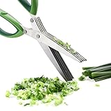 Xpatee 5 Blades Herb Scissors with Cleaning Brush (Green)