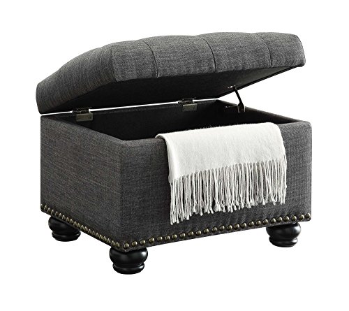 Convenience ConceptsDesigns4Comfort 5th Avenue Storage Ottoman, 24" L x 18" W x 18" H, Dark Charcoal Gray Linen