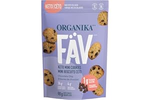 Organika Fav Keto Mini Cookies-Chocolate Chip- Low Carb, Collagen Protein, Gluten-Free, Healthy Snack- 90g pouch