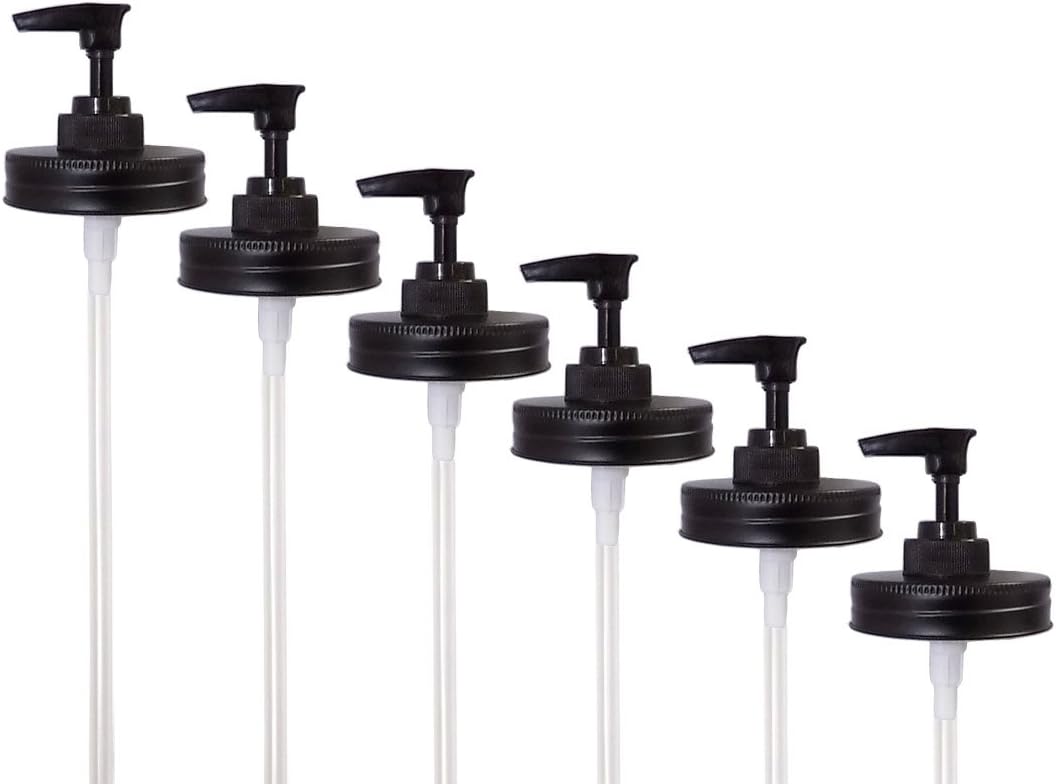 Rust Resistant Stainless Steel Mason Jar Lid with Black Plastic Pump 2CC, Black (Pack of 6)