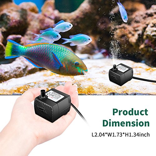Ideashop Submersible Pump, Water Pump, Water Fountain Pump 90 GPH(350L/H, 4W) Portable Water Pump Mini Water Pump for Pond, Statuary, Aquarium, Fish Tank Fountain with 5.9ft(1.8m) Power Cord (Black)