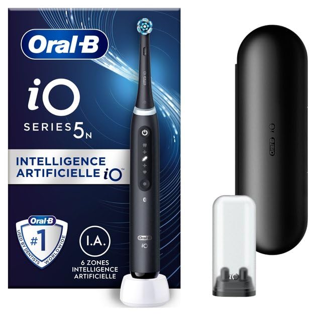 Oral-B Wiederaufladbare elektrische Zahnbürste iO 5N Schwarz, 1 elektrische Zahnbürste, 1 Oral B Bürstenkopf, Tasche, iO 5, für eine effektive Zahnreinigung, Drucksensor, Zahnfleisch geschützt