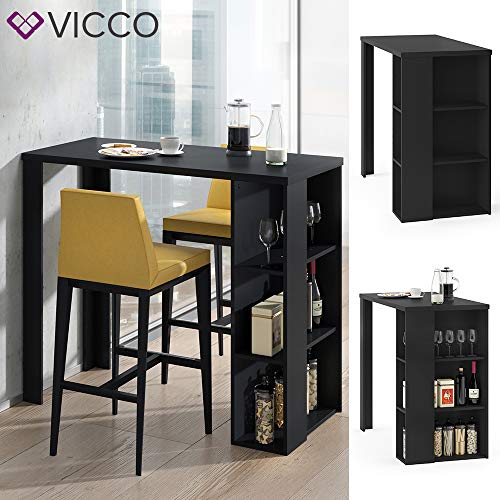 VICCO Bartisch Noel Tresentisch Schwarz Ablagefächer 120 x 105,6 x 60 cm wahlweise mit Barhocker (ohne Barhocker) – Bild 3