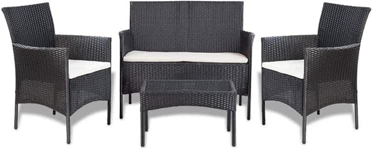 mewmewcat - Juego de 4 Piezas de Muebles de jardín de Mimbre para