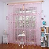 WPKIRA Machine Washable Transparent Embroidered Butterfly Rod Pocket Top Window Screens Door Balcony Sheer Curtain Panels Voile For Living Room, Pink,1 Panel W54 x L96 inch