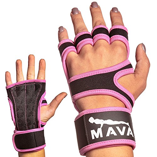 Mava Sports Hand Grips Gloves with Strong Velcro Wrist Support for Cross Training, Intense Workouts, HIITS, Sports – Strong Leather Grip, Wrist Grip, WOD gloves – Palm Protector, Pink, Pair