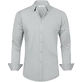 WYWK Men's Dress Shirt Slim Fit Long Sleeve Solid Button Down Shirts for Men Business Wedding