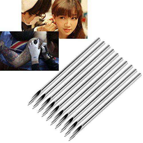GUAngqi 10pcs Piercing Needle Stainless Steel Sterile Ear Nose Body Piercing Needles Disposable Tattoo Accessories,silver 20G,diameter about 0.31inch
