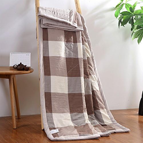 Summer Air Conditioning Quilt Check Pattern Comforter Cool Thin Quilts Sofa Blanket Bedding Set 1-Piece (Brown Checks - L)