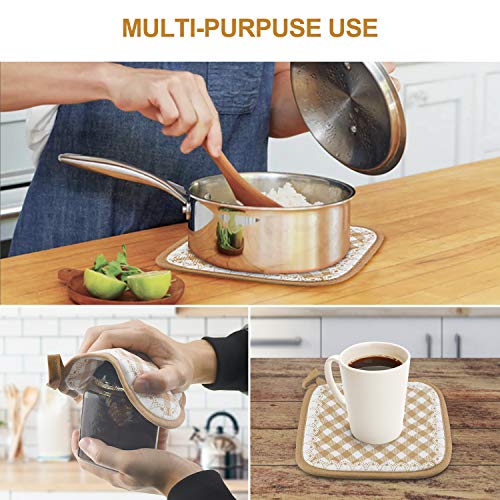 Vakoo Oven Mitts and Pot Holders Sets - Heat Resistant Potholders and Oven Mitts Soft Cotton Lining with Non-Slip Surface for Safe BBQ Cooking Baking Grilling (4-Piece Set,Mesh Beige) - Thumbnail 3