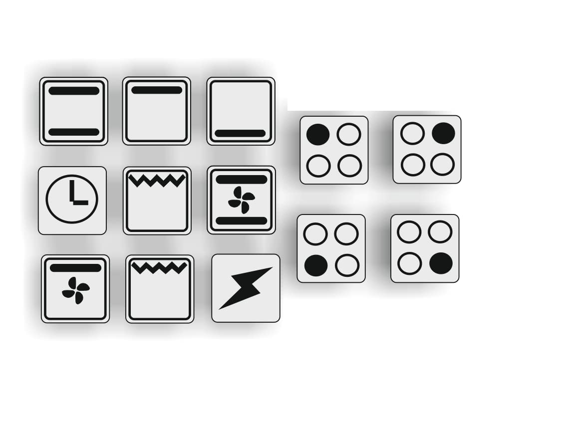 generisch A Set of 13 Cooker Stickers E Hob Labelling Oven Chef Switch Sign Symbols (R29/1) (No.1. Black Symbols on White Background, 0.5 x 0.5 cm)