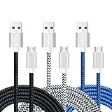 Magic-T 6.6ft/2m Tangle-free Nylon Fabric Braided Micro USB with Silver-Plated Connector for Android, Samsung, HTC and More[3-Pack]
