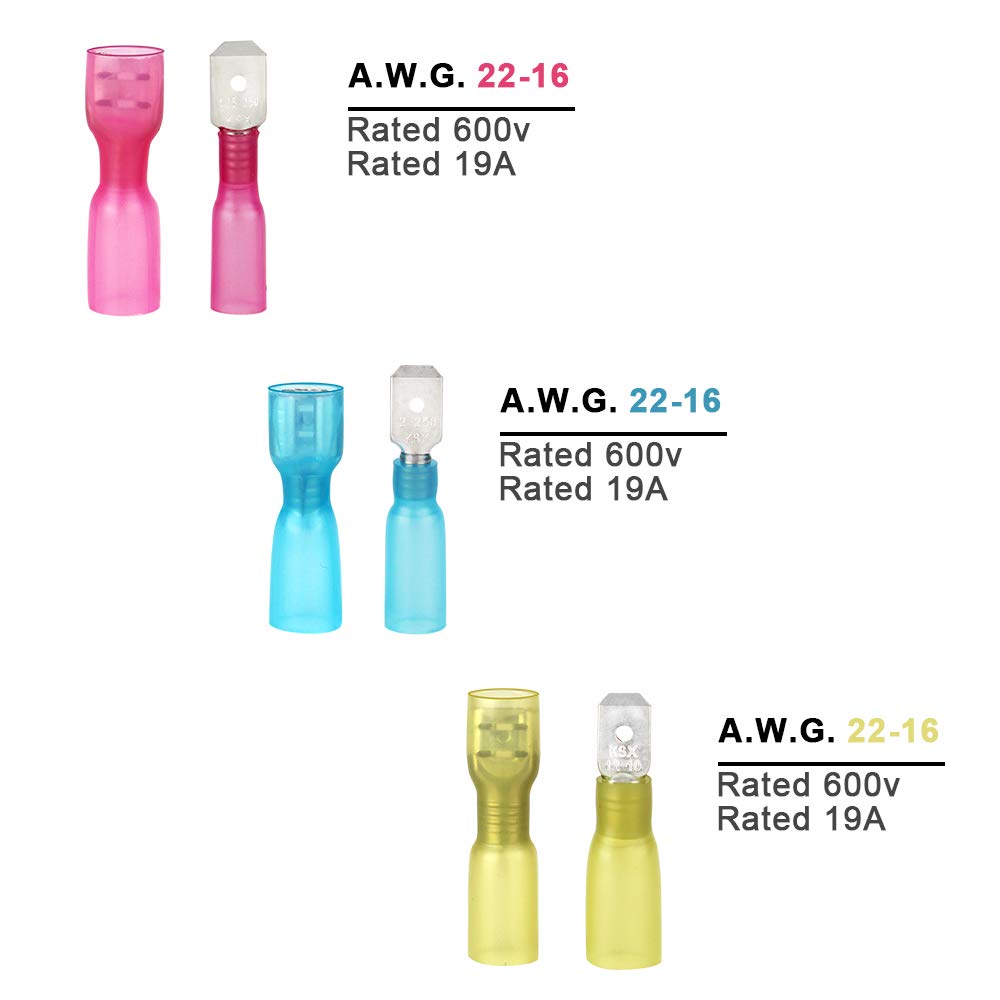 270pcs Heat Shrink Spade Connectors - Wire Spade Connectors, Electrical Spade Terminals, Quick Disconnect Crimp Connector Kit by Riseuvo
