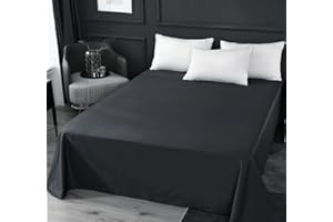 JUWENIN HOME Flat Sheet Only-Luxury Brushed Microfiber Bed Top Sheet,Wrinkle, Fade Resistant-1 Pack (Black, 1 Flat Sheet(Twin))