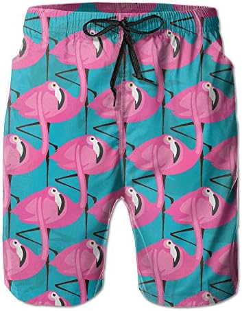SSUMMINGG Mens Flamingos Cartoon Cute Pink Blue Summer Quick-drying Swim Trunks Beach Shorts Cargo Shorts Medium