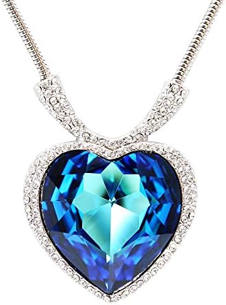 MAGGEI Heart of the Ocean Pendant Necklace Made with Heart Shape Blue Swarovski Elements Blue Crsytal