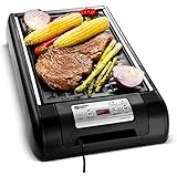 Magic Mill 2 in 1 Electric Smokeless Grill and Griddle Pan for Indoor BBQ in Your kitchen – Digital Temperature Control - Cooking Timer – Built in Fan for Smokeless Grilling
