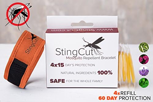 Mosquito Repellent Bracelet + 4 Natural Oils Refills| Repeller For Home, Garden &amp; Travel| No Spray, 100% Deet-Free| Non-Toxic 60 Day Protection For Kids &amp; Adults By StingCut