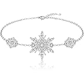 LOVGIFSET Christmas Bracelet Snowflake Bracelet for Women Sterling Silver Snowflakes Winter Freeze Chain X-Mas Christmas Birthday Gifts