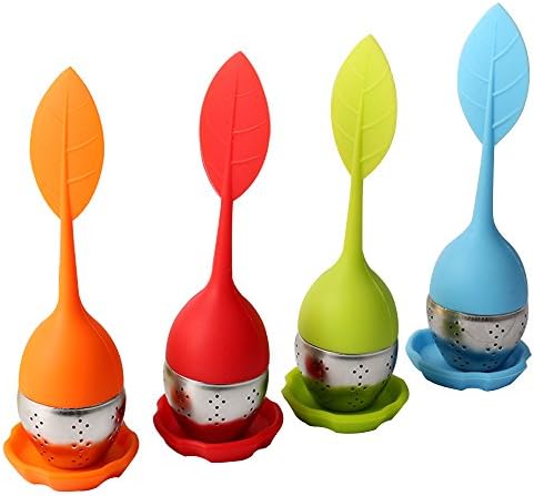 4PCS Mesh Tea Infuser For Kichen Dinner,5.91.9" Silicone Steeper Handle Stainless Steel Strainer With Drip Tray,Flexible And Heat Resistant Tea Filters For Loose Leaf Grain Tea Cups, Mugs And Teapots