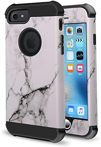 iPhone 8 Case, iPhone 7 Case, TOPBIN Marble Case 3 in 1 Hybrid Hard PC Soft Silicone Heavy Duty Rugged Bumper Shockproof Anti Slip Full-Body Protective Case for iPhone 6/6s/7/8 4.7 Inch (Black 1)
