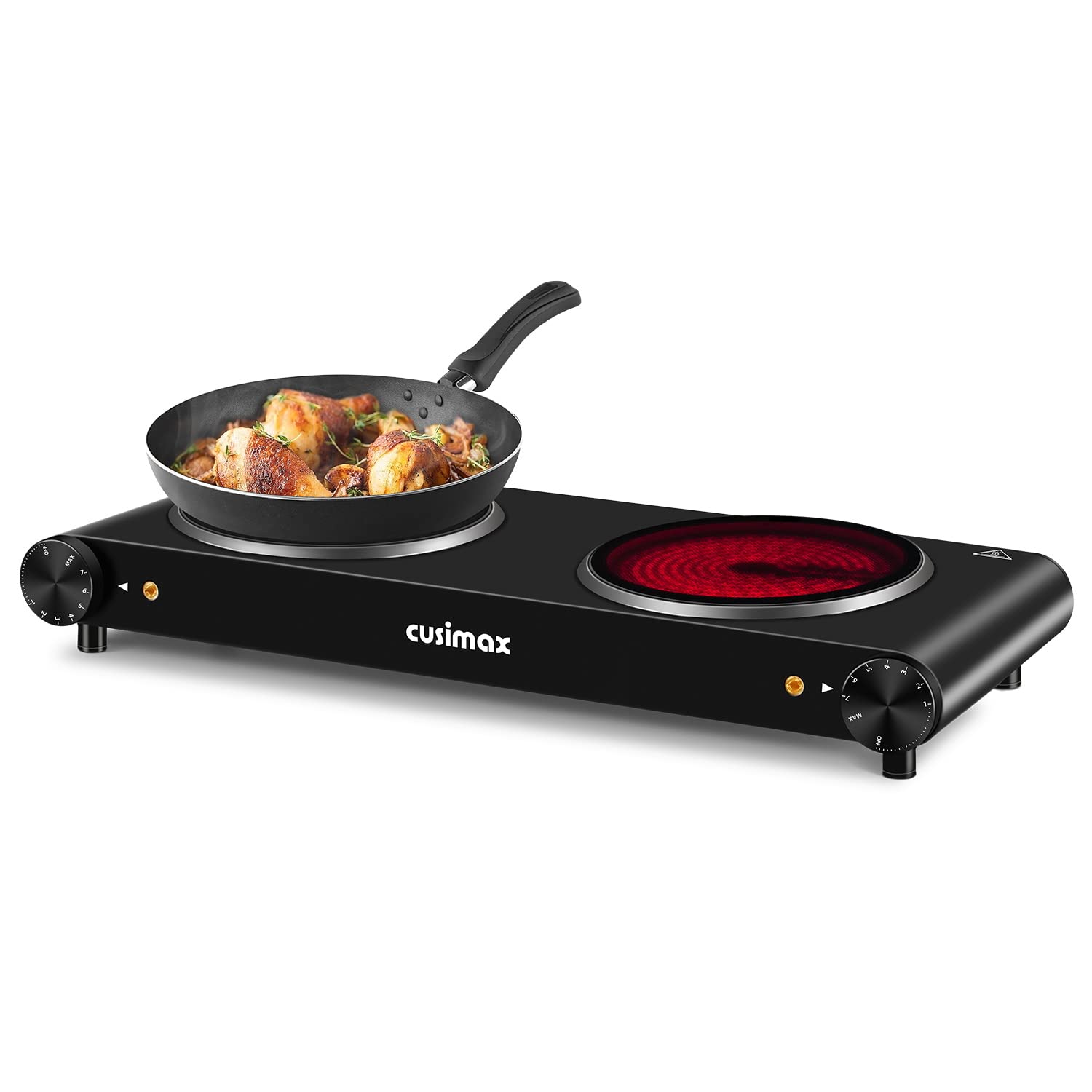 CUSIMAX Double Electric Hob, Portable Ceramic Hot Plate, Double Camping Hob Infrared Cooktop Electric Hob with Dual Temperature Control, Crystal Glass Plate Easy to Clean, 2400W โ image 1