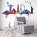 Prabahdak Colorful Places of Interest Wall Sticker Watercolor Landscape Wall Decal Removable DIY Murals Wallpaper Decorative for Living Room Sofa Background PVC Decorations