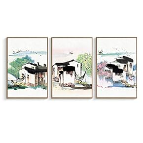 Framed Canvas Wall Art for Living Room, Bedroom Village Original Life Canvas Prints for Home Decoration Ready to Hanging - 16"x24"x3 Panels