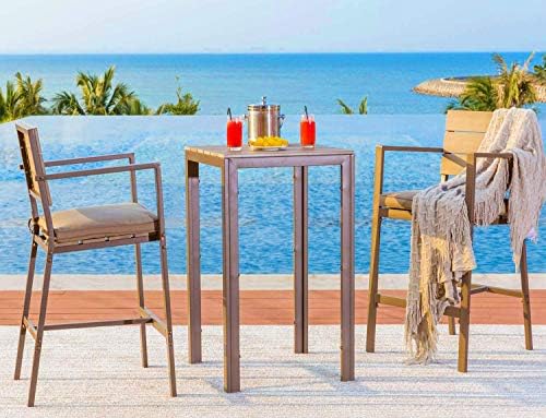 Solaura Outdoor Furniture 3 Piece Bistro Set High Bar Table Set Powder Coated Frame with Neutral Beige Seat Cushions