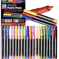 20 Premium Acrylic Paint Pens, Extra Fine Tip, for Rock Painting, Mug, Ceramic, Glass, and Fabric Painting, Water Based Non-Toxic and No Odor