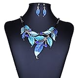 Moxeay Crystal Vintage Flower Rhinestone Leaves Necklace Choker Bib Statement Chunky Collar Chain Gift (Blue)