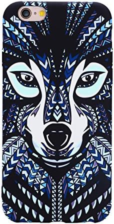 iphone6Plus/6Splus Case, Jucellnday Vivid Animal Lines Scratch-Resistant Shock Absorption Technology Bumper Soft TPU Cover Case for iphone6plus/6SPlus- Blue Wolf(2018)