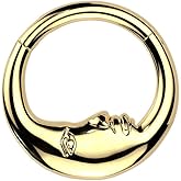 Pierced Owl 16GA 316L Stainless Steel Moon Face Hinged Segment Clicker Ring