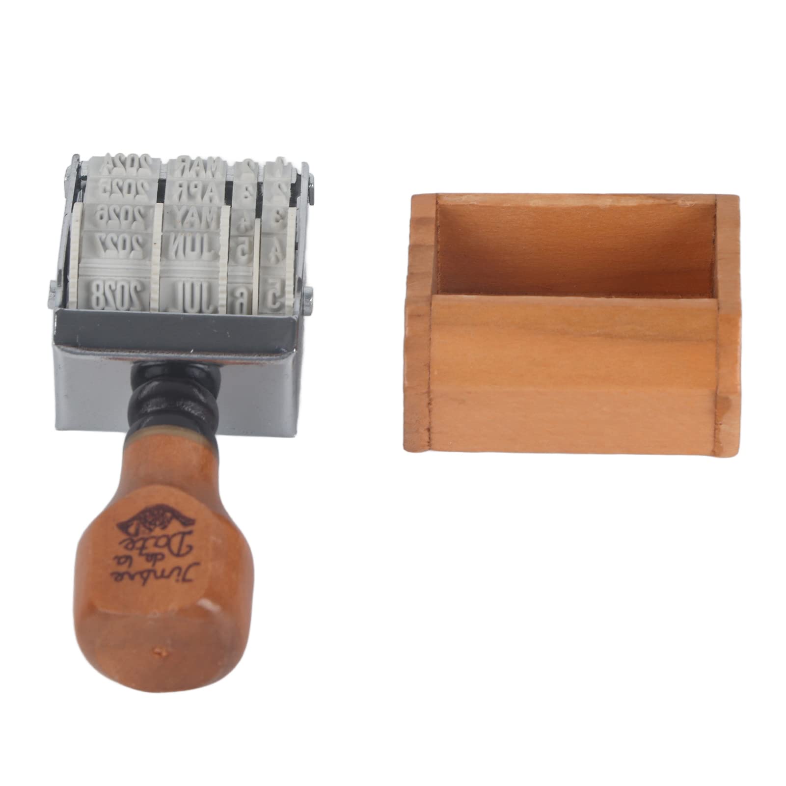 Roller Date Stamp, Retro Small Date Stamper, Date Stamper Inking Day Month Year, with Wooden Handle & Base, for DIY Craft Card Making Planner Scrapbooking